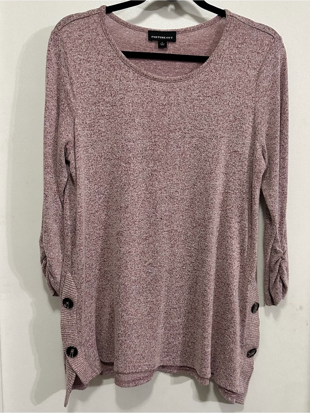 Women's Dusty Rose Knit Button Accent Top- Fortune+Ivy Sz: L